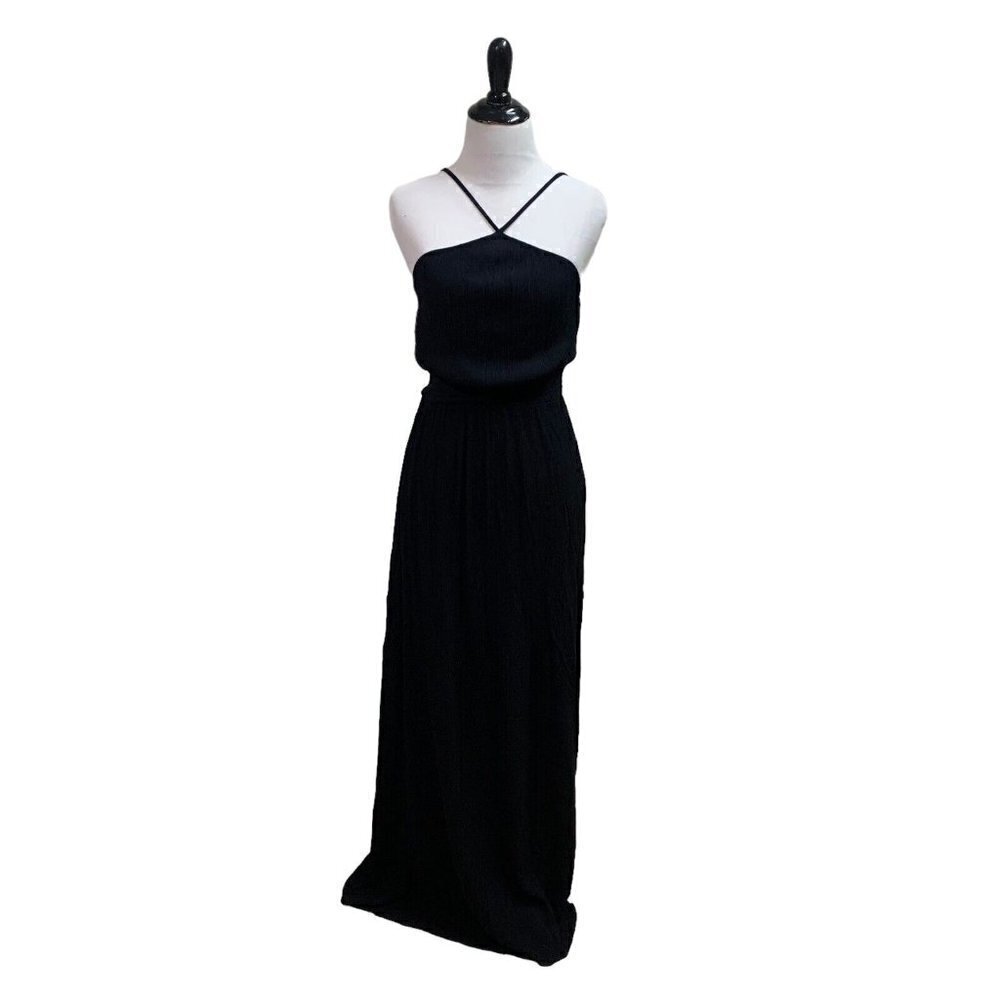 Rewind Women's S Small Maxi Sun Dress Crinkle Fabric Adjustable Straps Black